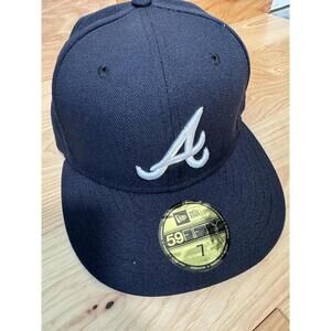 New Era 59Fifty Atlanta Braves Fitted Hat Cap 7  Navy MLB Baseball Authentic NWT